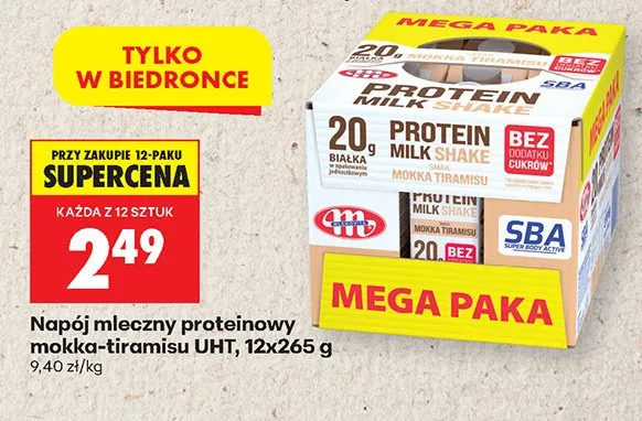 Napój mleczny proteinowy mokka-tiramisu UHT 12-pak 265g promocja w Biedronka