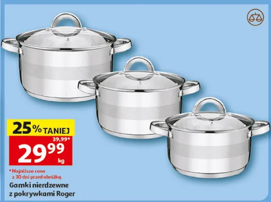 Garnki nierdzewne z pokrywkami Roger promocja w Auchan