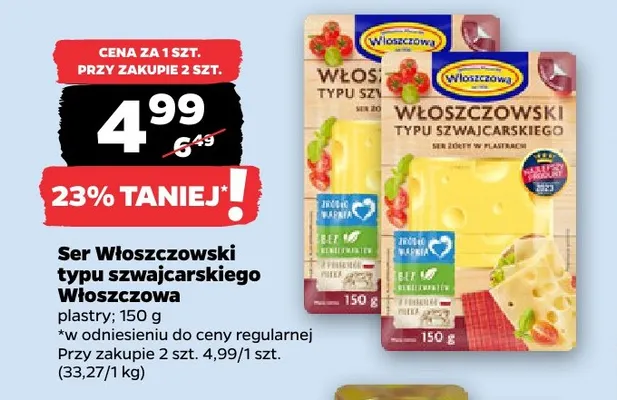 Ser Włoszczowski typu szwajcarskiego w plastrach Włoszczowa promocja w Netto