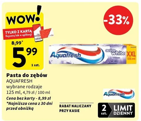 Pasta do zębów AQUAFRESH wybrane rodzaje promocja w Intermarche
