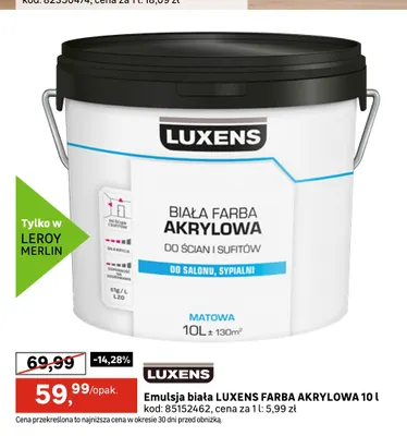Emulsja biała Luxens farba akrylowa promocja w Leroy Merlin