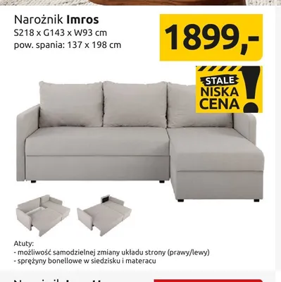 Narożnik Imros S218xG143xW93cm pow. spania: 137x198cm promocja w Black Red White