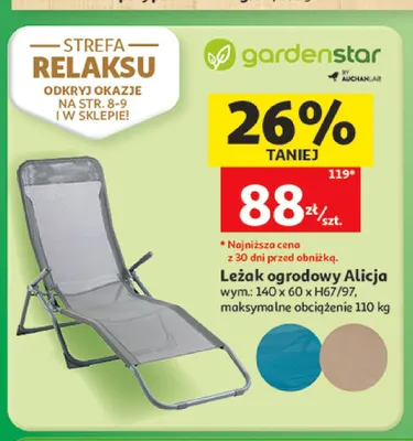 Leżak ogrodowy Alicja Gardenstar promocja w Auchan