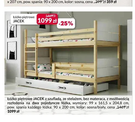 Łóżko piętrowe z szufladą Agata Jacek promocja w Salony Agata