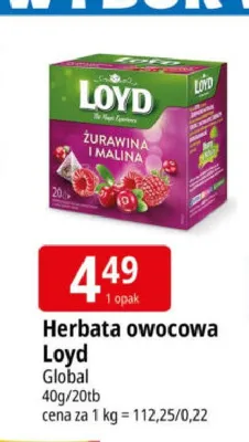 Herbata owocowa Loyd Żurawina i Malina promocja w Leclerc