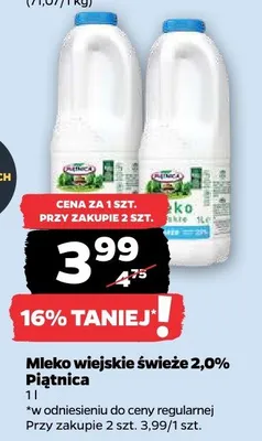 Mleko wiejskie świeże 2,0% promocja w Netto