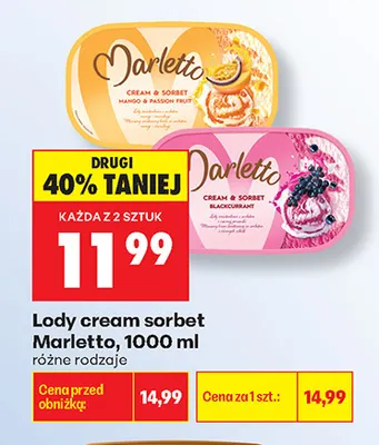 Lody cream sorbet Marletto mango & passion fruit promocja w Biedronka