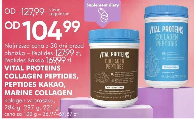 Kolagen VITAL PROTEINS COLLAGEN PEPTIDES, PEPTIDES KAKAO, MARINE COLLAGEN kolagen w proszku, 284 g, 297 g, 221 g promocja w Makro