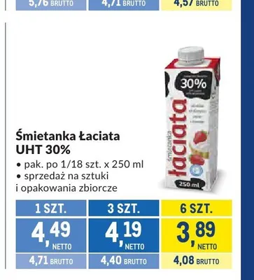 Śmietanka Łaciata UHT 30% promocja w Makro