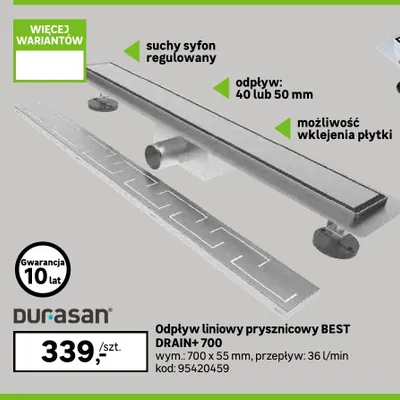 Odpływ liniowy prysznicowy Durasan Best Drain+ 700 promocja w Leroy Merlin