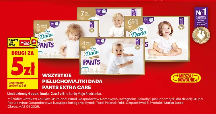 Pieluchomajtki Dada Pants Extra Care rozmiar 7 XXL promocja w Biedronka