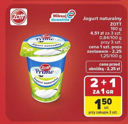 Jogurt naturalny Zott Primo promocja w Carrefour