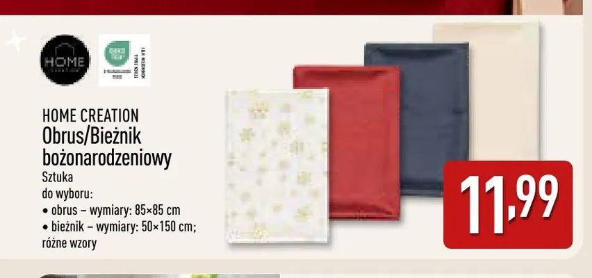 Bieżnik bożonarodzeniowy 50x150 cm Home Creation promocja w Aldi