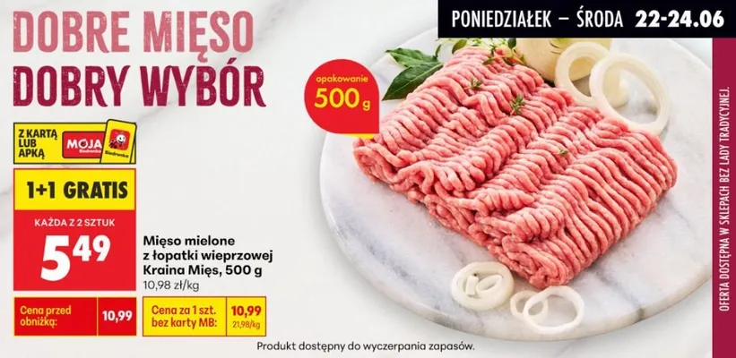 Mięso mielone z łopatki wieprzowej Kraina Mięs promocja w Biedronka