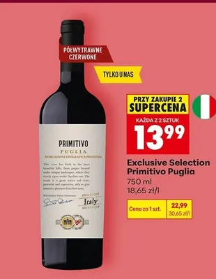 Wino półwytrawne czerwone Exclusive Selection Primitivo Puglia promocja w Biedronka