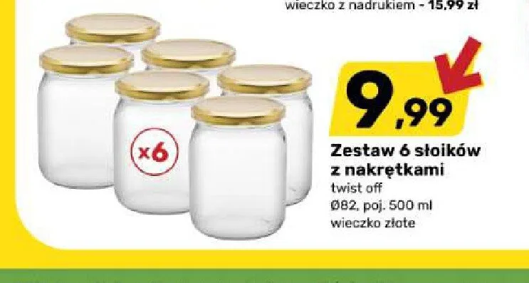 Zestaw 6 słoików z nakrętkami 500 ml promocja w Bricomarche
