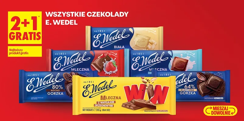 Wszystkie czekolady 2+1 GRATIS promocja w Biedronka