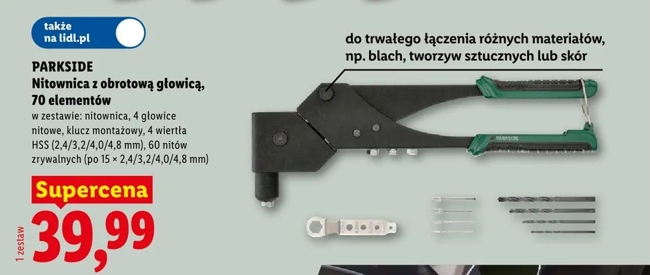 Nitownica z obrotową głowicą Parkside 70 elementów promocja w Lidl