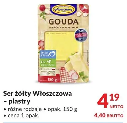 Ser żółty Włoszczowa - plastry promocja w Makro