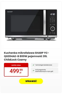 Kuchenka mikrofalowa SHARP beztalerzowa czarna promocja w Media Expert