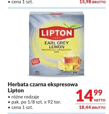Herbata czarna ekspresowa Lipton Earl Grey Lemon promocja w Makro