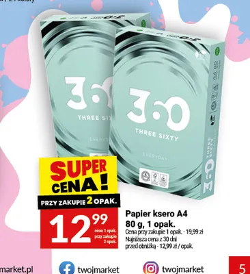 Papier ksero A4 Three Sixty promocja w Twój Market