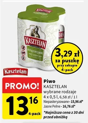 Piwo Kasztelan wybrane rodzaje promocja w Intermarche