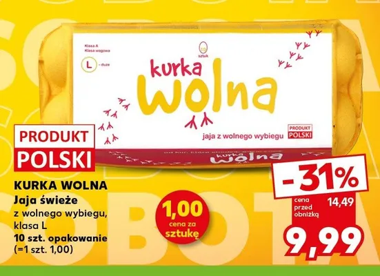Jaja świeże z wolnego wybiegu klasa L Kurka Wolna promocja w Kaufland