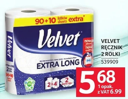 Ręcznik papierowy Velvet Extra Long 2 rolki promocja w Selgros