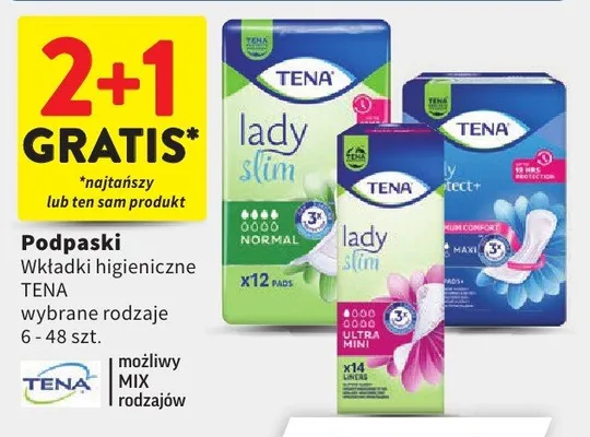 Podpaski Tena wybrane rodzaje 6-48szt. promocja w Intermarche