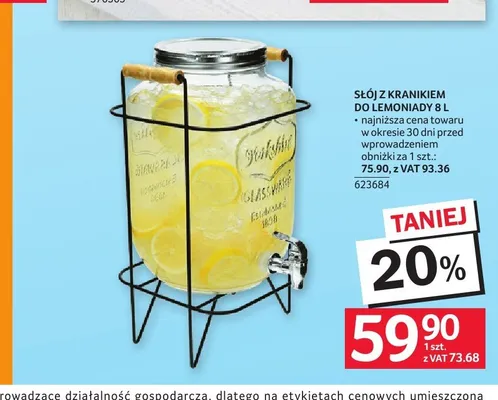 Słój z kranikiem do lemoniady 8 l promocja w Selgros