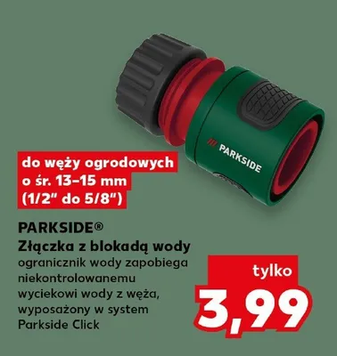 Złączka z blokadą wody Parkside do węży ogrodowych o śr. 13-15mm (1/2" do 5/8") promocja w Kaufland