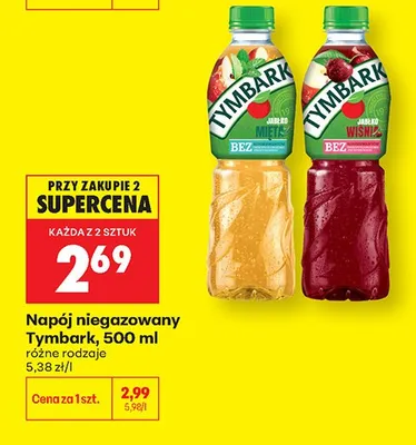 Napój niegazowany Tymbark Jabłko Mięta bez konserwantów promocja w Biedronka