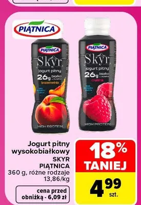 Jogurt pitny wysokobiałkowy Skyr malina Piątnica promocja w Carrefour Market