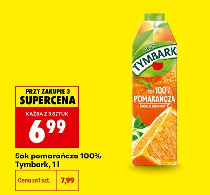 Sok pomarańczowy 100% Tymbark promocja w Biedronka
