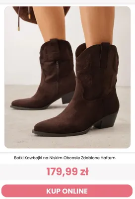 Botki kowbojki na niskim obcasie zdobione haftem Renee promocja w Renee
