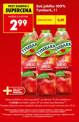 Sok jabłko Tymbark 100% promocja w Biedronka