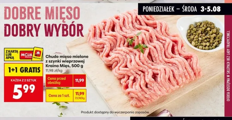 Chude mięso mielone z szynki wieprzowej Kraina Mięs promocja w Biedronka