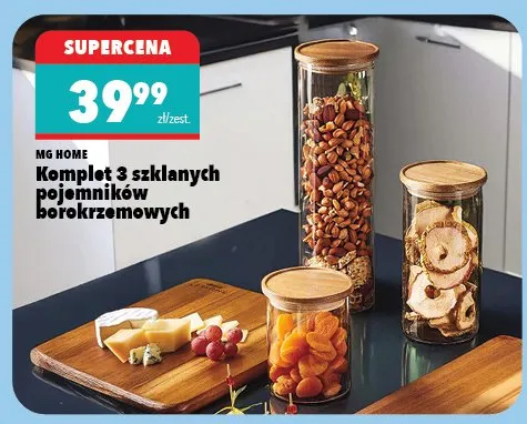 Komplet 3 szklanych pojemników hermetycznych promocja w Biedronka Home