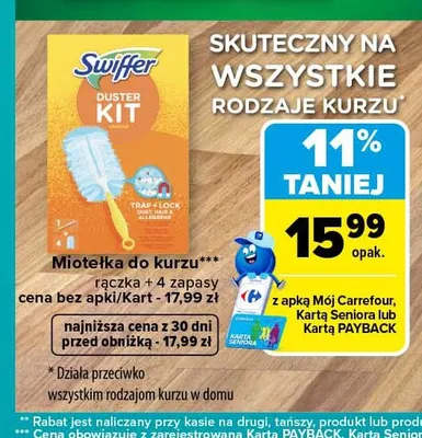 Miotełka do kurzu rączka + 4 zapasy Swiffer promocja w Carrefour