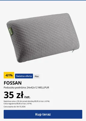 Poduszka podróżna Fossan 24x42x12 cm Wellpur promocja w Jysk