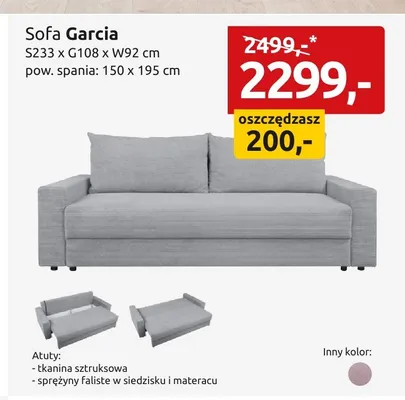 Sofa Garcia S233xG108xW92cm pow. spania: 150x195cm promocja w Black Red White