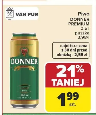 Piwo Donner Premium promocja w Carrefour Market