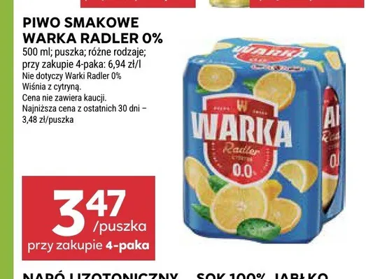 Piwo bezalkoholowe Warka Radler promocja w Stokrotka