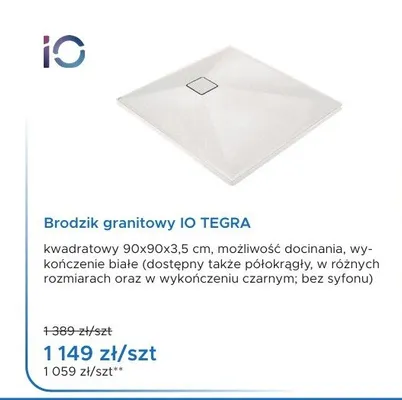 Brodzik granitowy IO TEGRA promocja w Blu Salony Łazienek