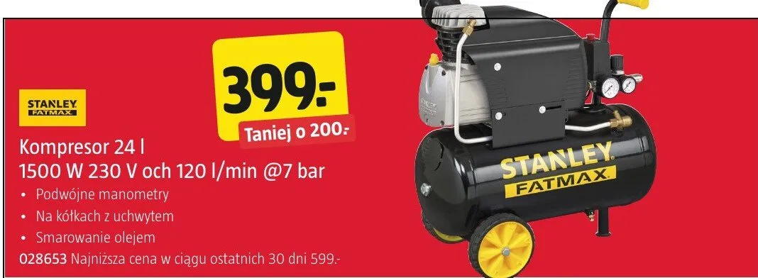 Kompresor 24l 1500W 230V och 120l/min @7bar promocja w Jula