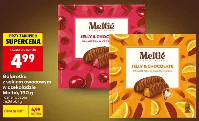 Galaretka z sokiem owocowym w czekoladzie Meltié promocja w Biedronka