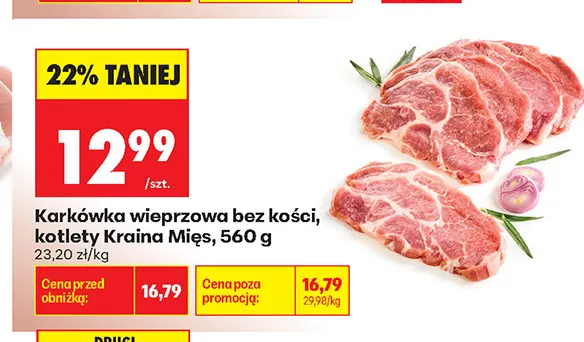 Karkówka wieprzowa bez kości kotlety Kraina Mięs promocja w Biedronka