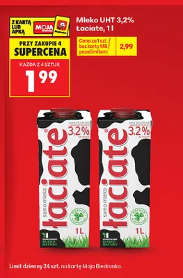 Mleko UHT Łaciate 3,2% promocja w Biedronka