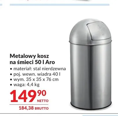 Metalowy kosz na śmieci Aro 50 l promocja w Makro